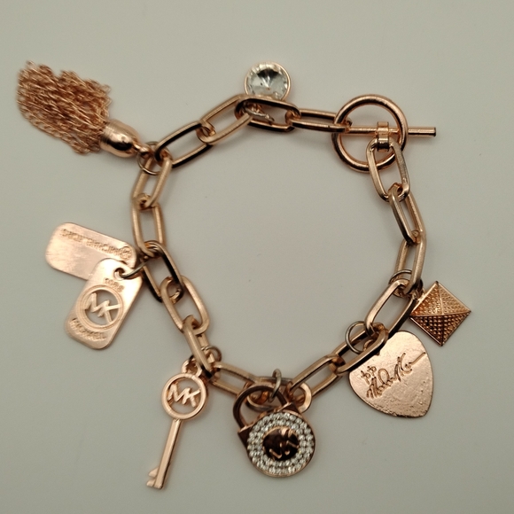 Michael Kors Sterling Silver Rose Gold Plated Charm Bracelet Elegant Jewelry - Picture 4 of 4
